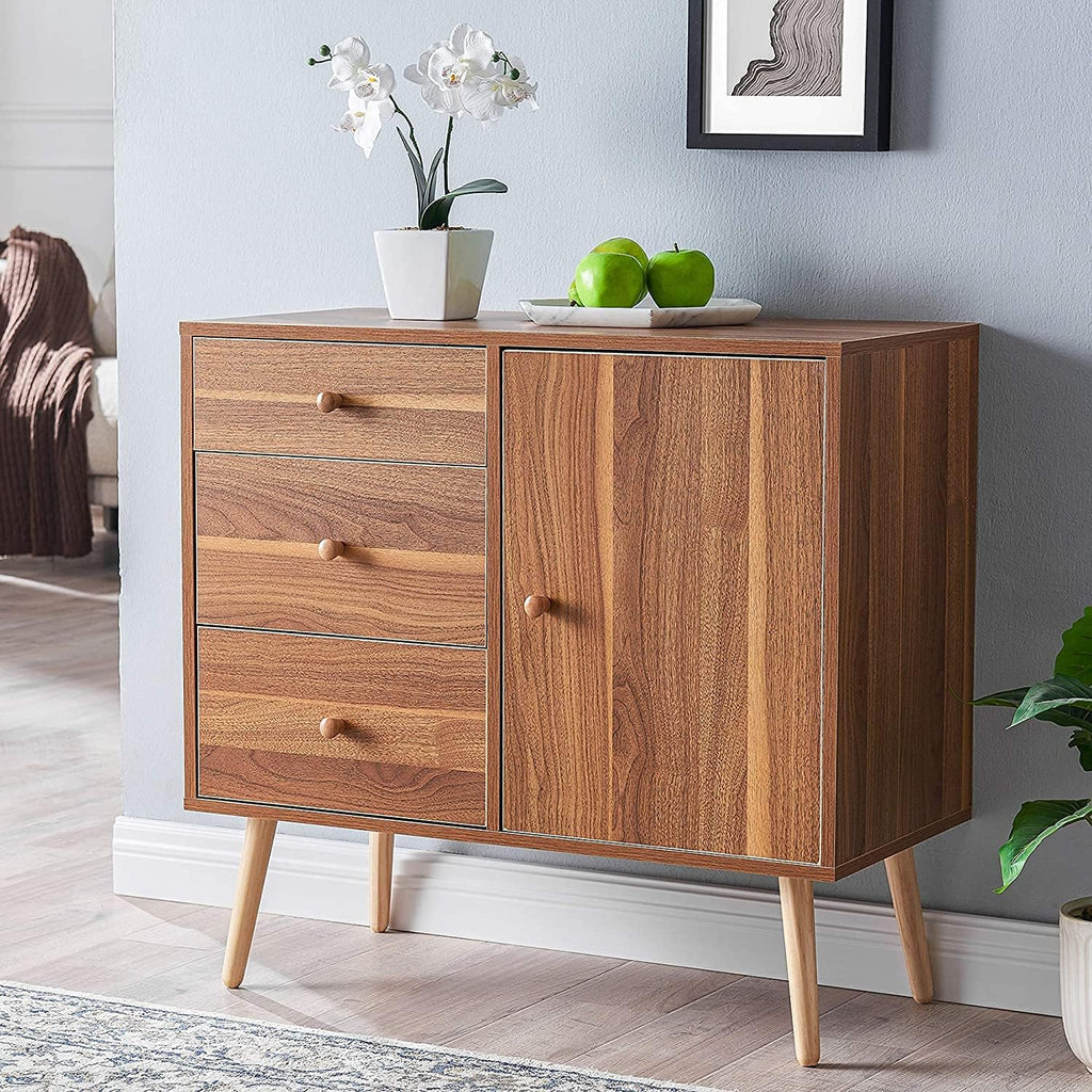 White 32 Inch Wood Sideboard Cabinet with 3 Drawers R618
