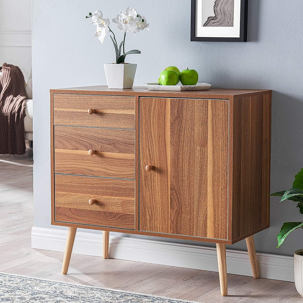 White 32 Inch Wood Sideboard Cabinet with 3 Drawers R618