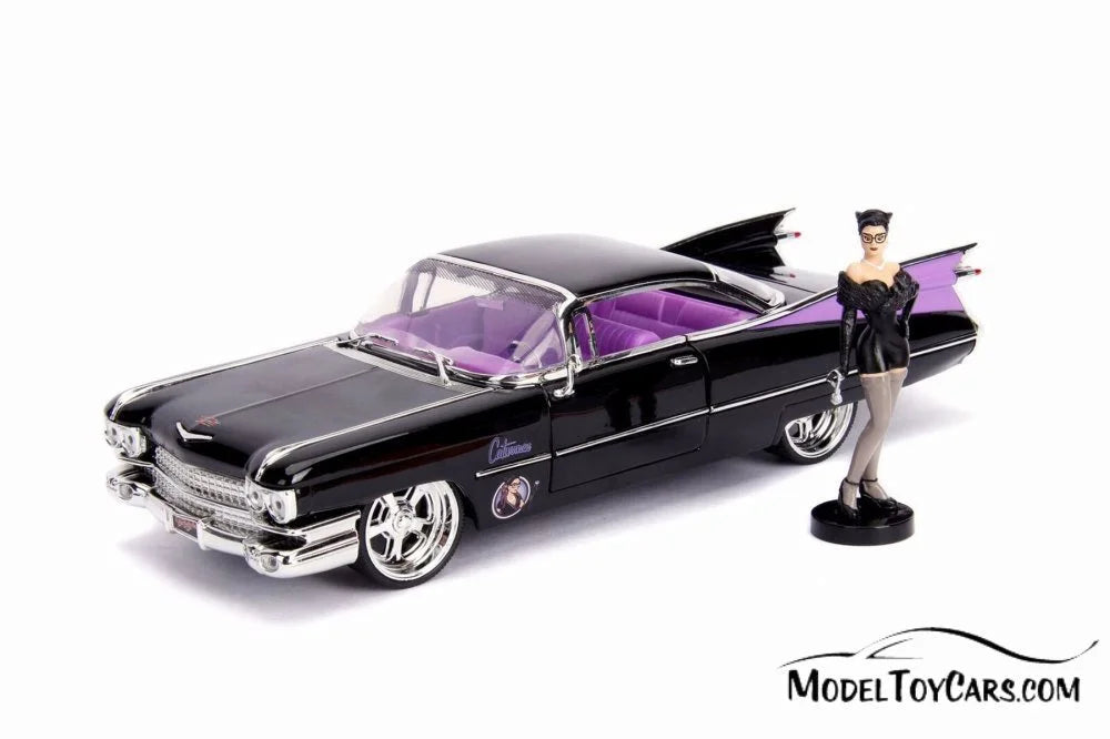 1959 Cadillac Coupe Deville Diecast Model Toy Car with Display Case and Catwoman Figurine E531