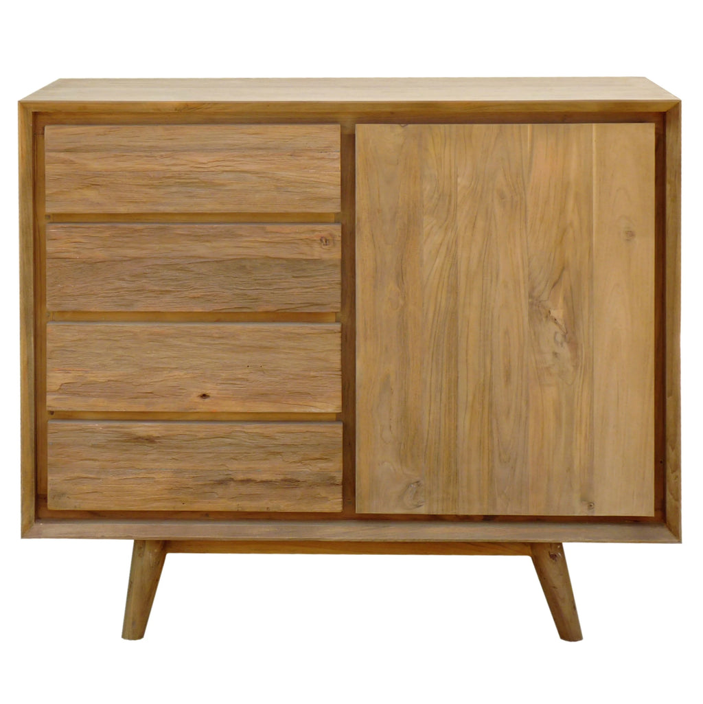Recycled Teak Wood Chest with 1 Door, 4 Drawers I349