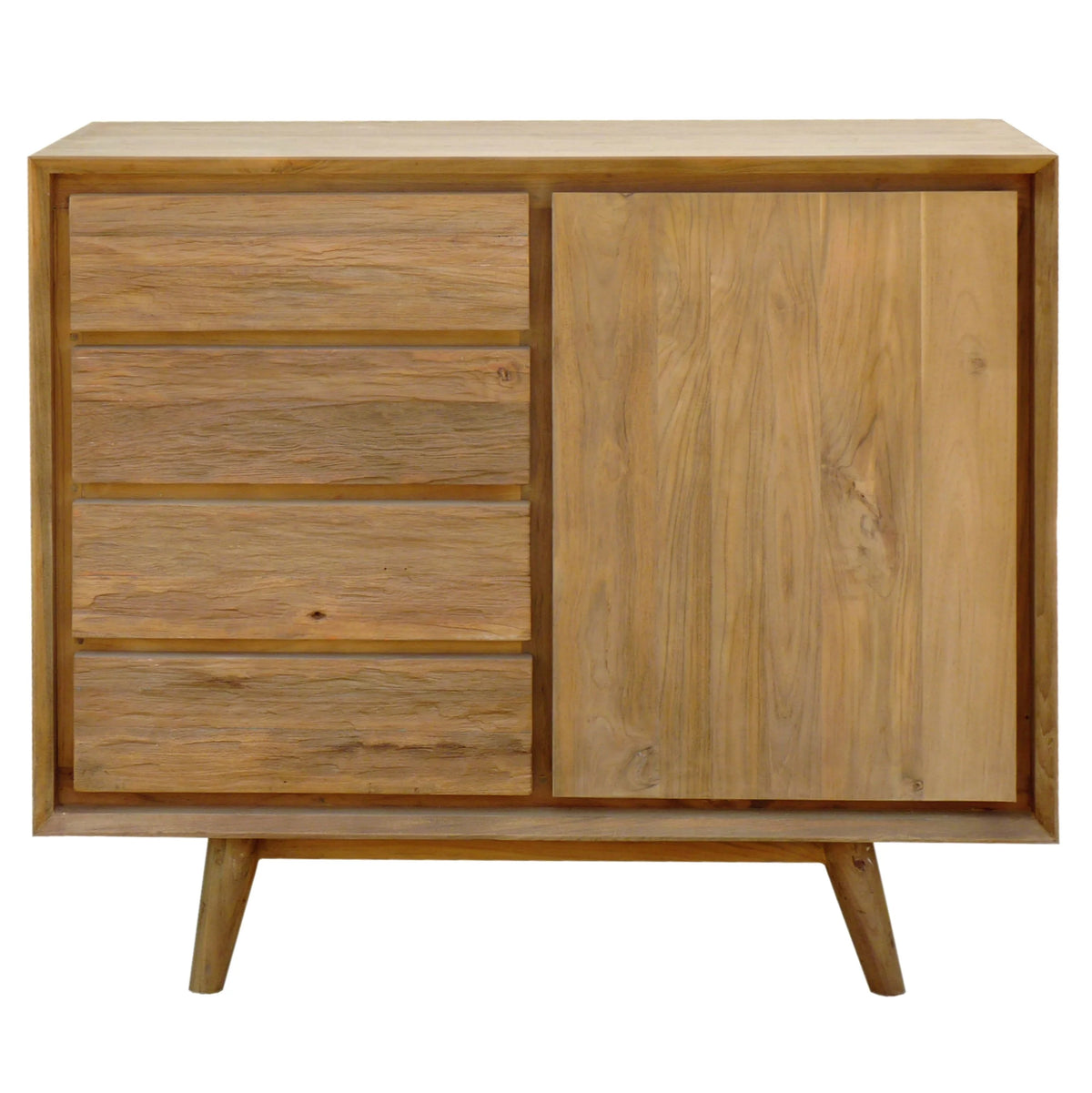 Recycled Teak Wood Chest with 1 Door, 4 Drawers I349