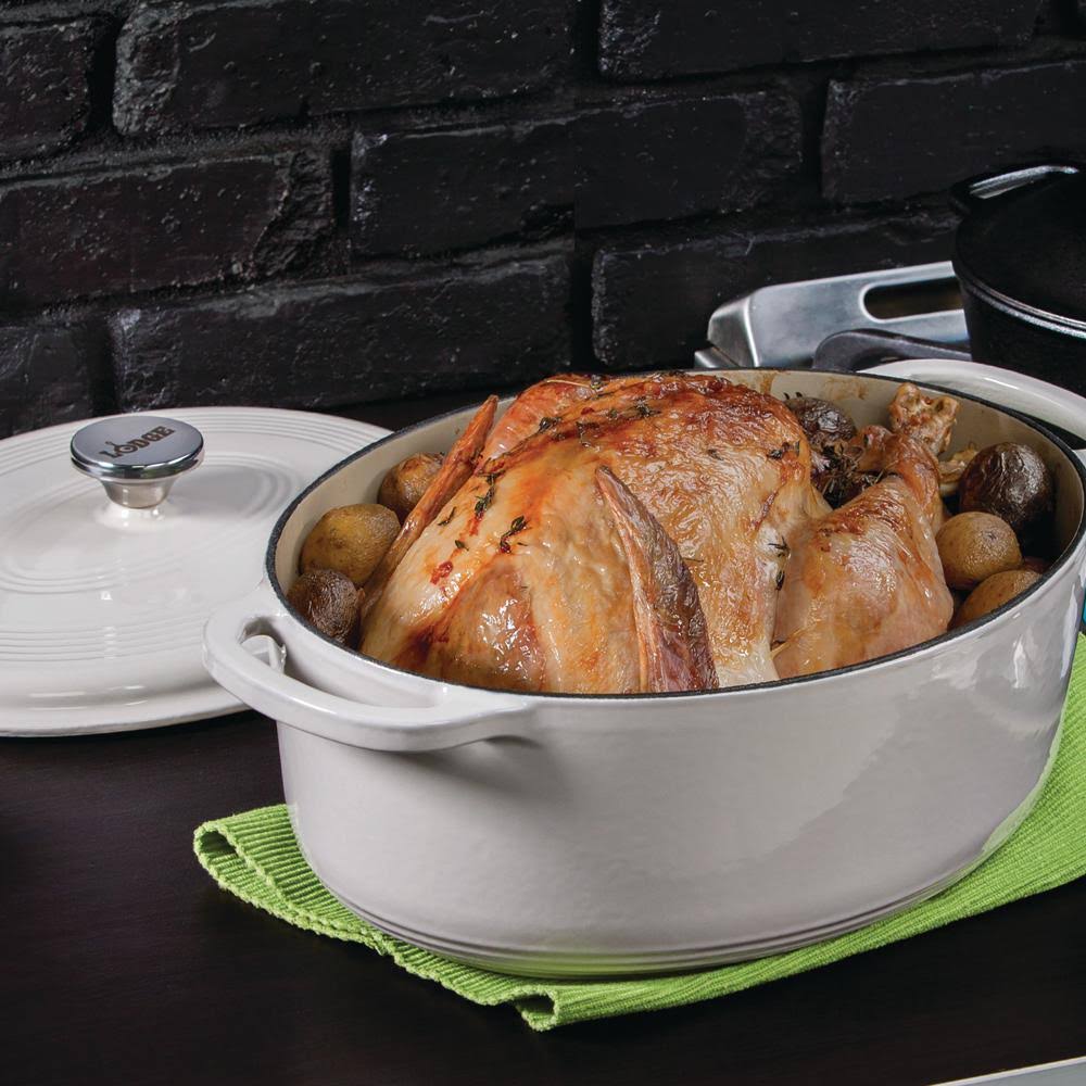 Enameled Cast Iron Oval Dutch Oven 7-Quart Oyster White F84545