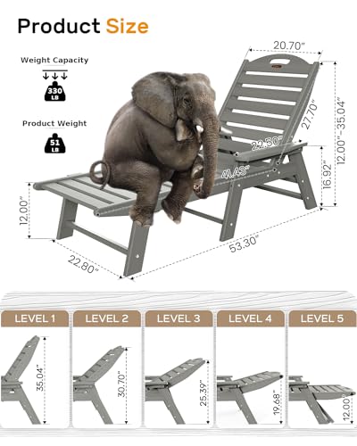 Grey Adjustable 5-Position Chaise Lounge Chair W197