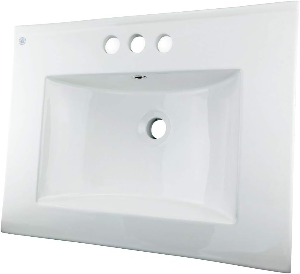 White Drop-in Rectangular Bathroom Sink with Overflow P233222