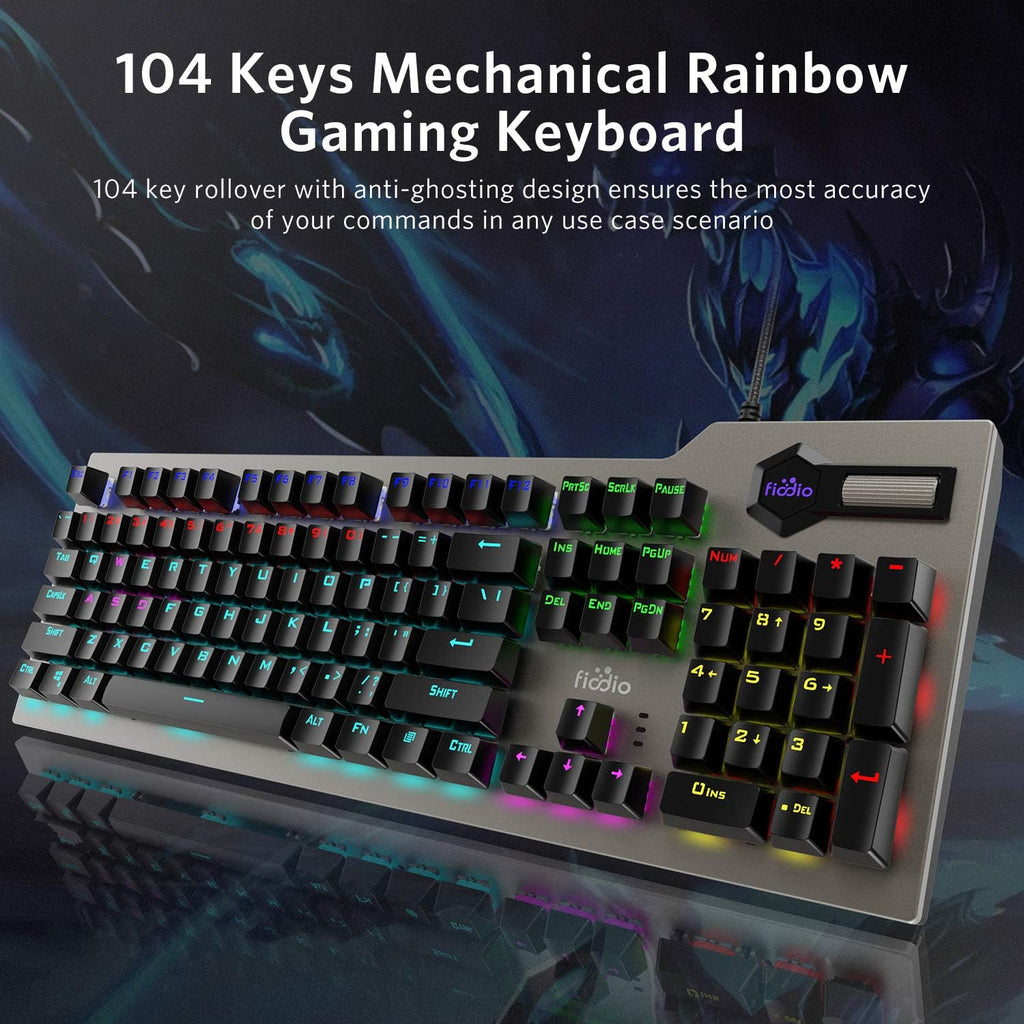 Mechanical Gaming Keyboard Wired RGB Rainbow Backlit with Blue Switches Ergonomic Standard Keyboard Pack of 2 N34484