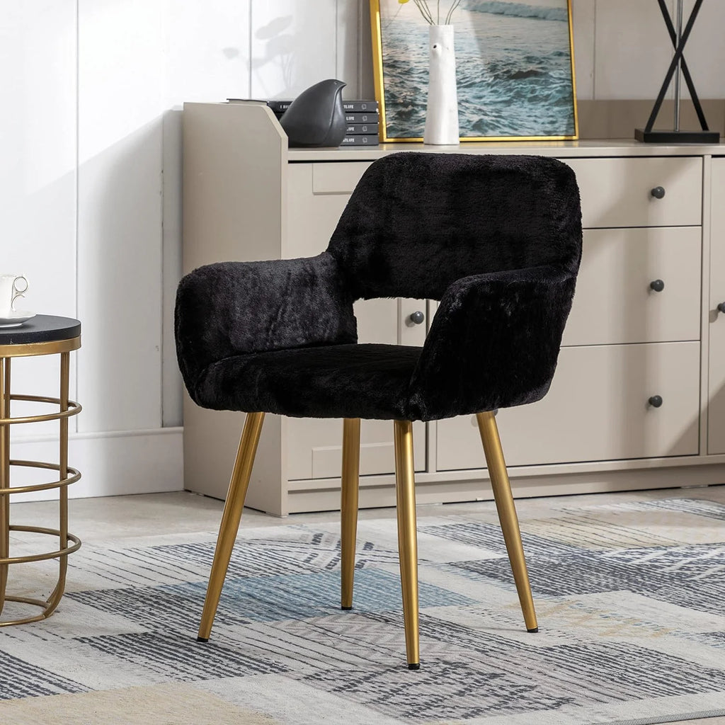 Faux Fur Vanity Chair with Wood Look Metal Legs F945011