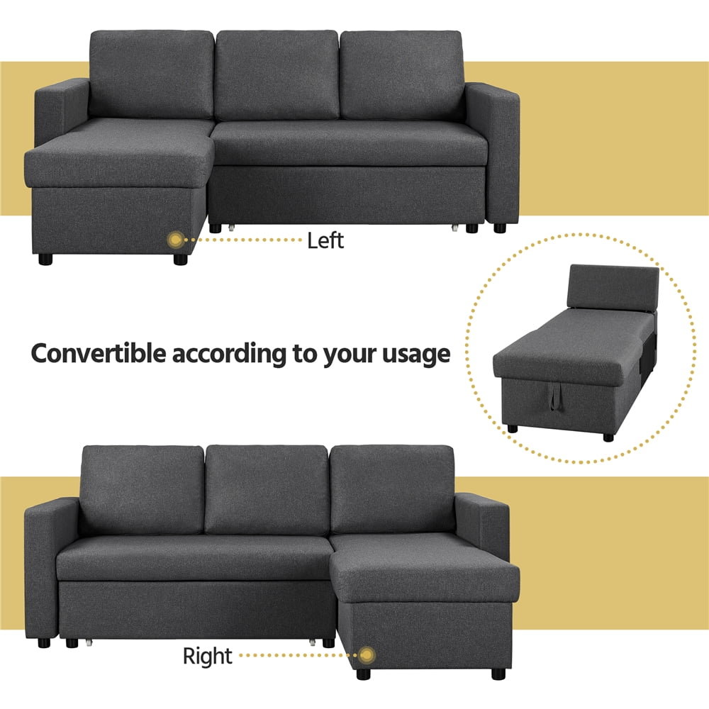 Light Gray Reversible Sleeper Sofa with Pull Out Bed and Storage Q39495