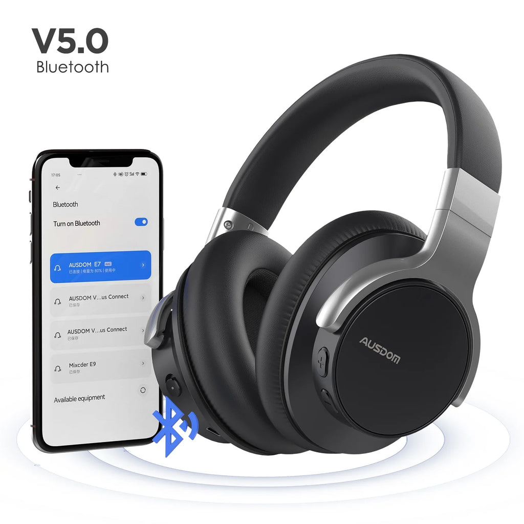 Black Active Noise Cancelling Wireless Over Ear Headphones with Mic N57853