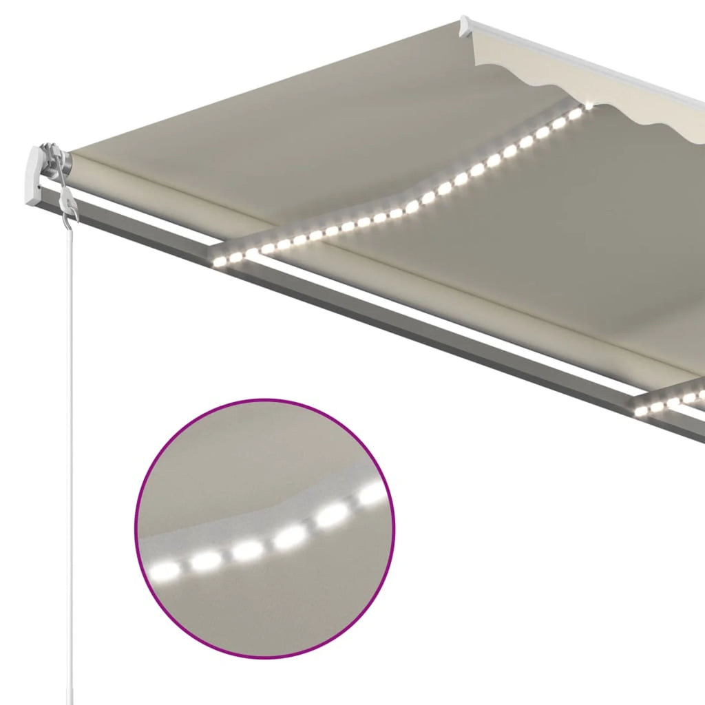 Manual Retractable Awning with LED Outdoor Canopy Sunshade Shelter Cream 118.1 x 98.4 Inches B646