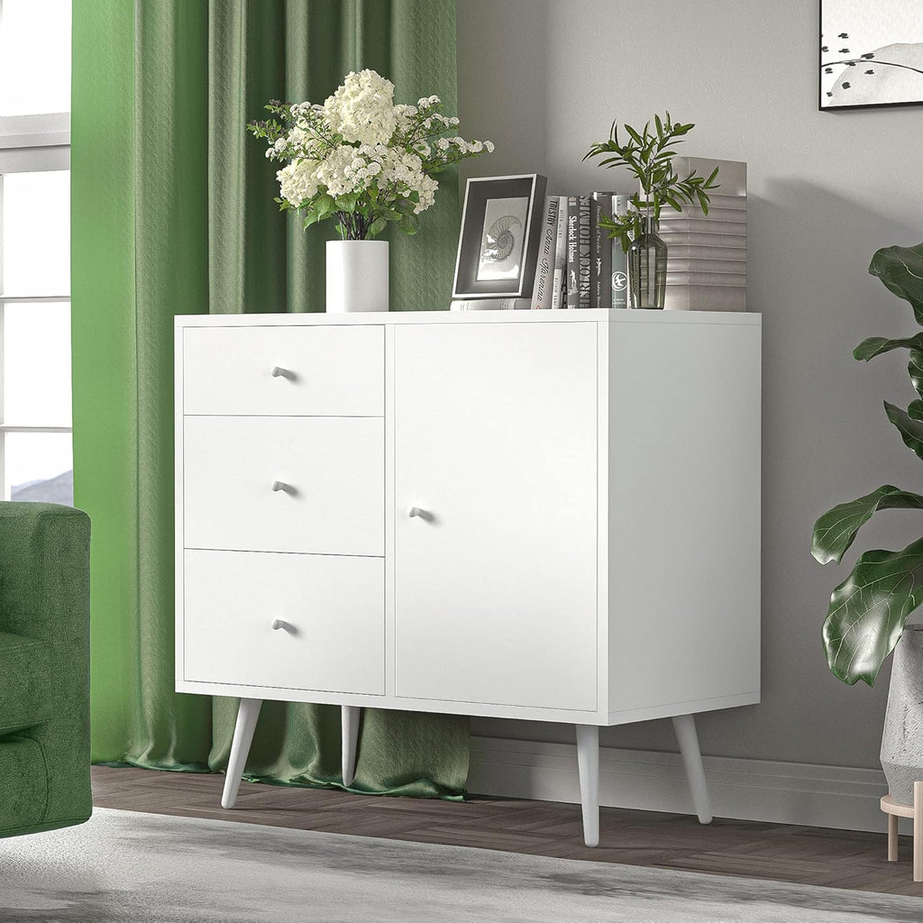 White 32 Inch Wood Sideboard Cabinet with 3 Drawers R618