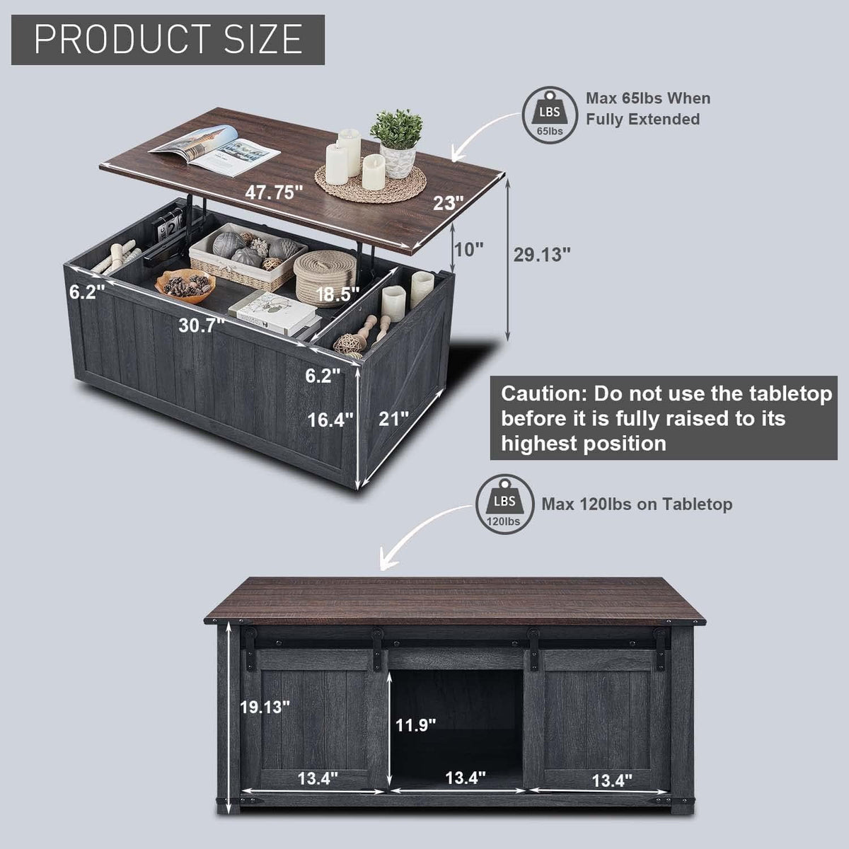 48" Lift Top Coffee Table with Sliding Barn Door V665795