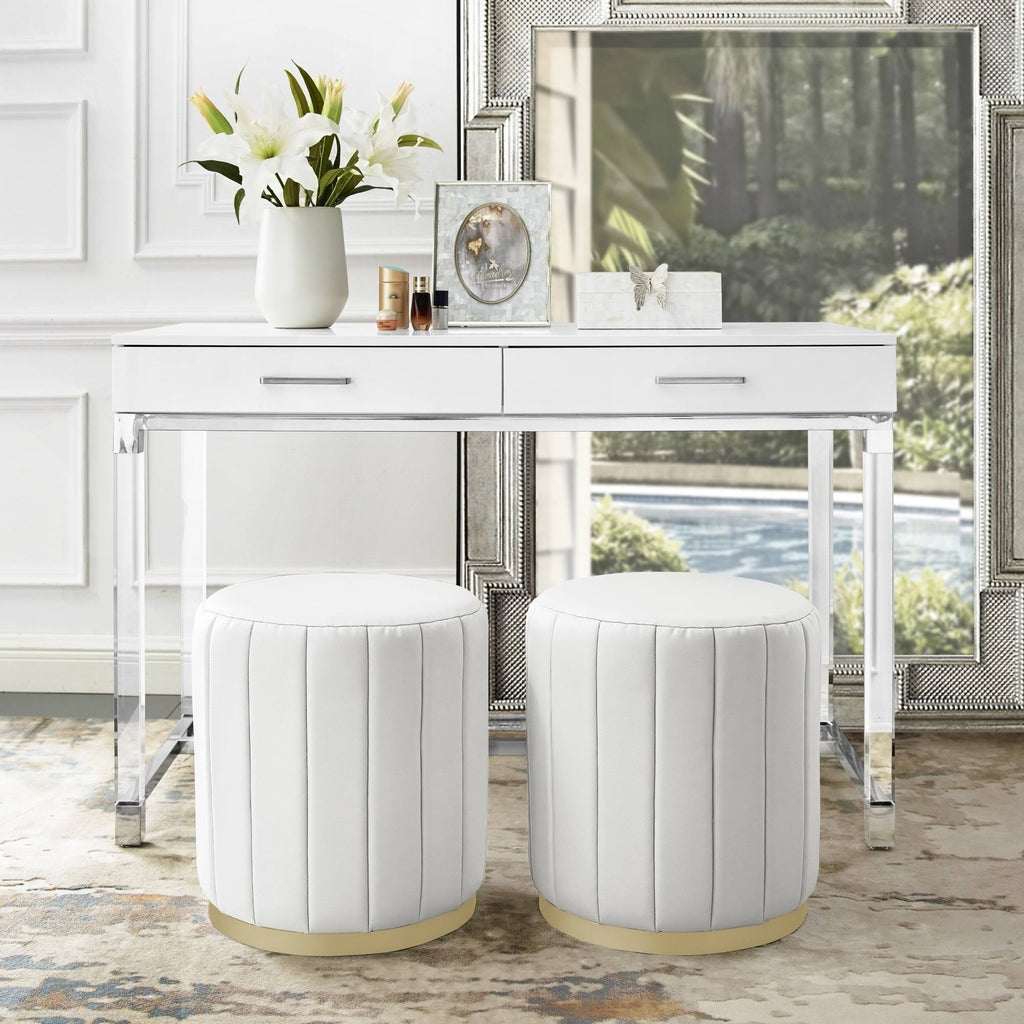 Grey/Silver Leather Round Ottoman G617