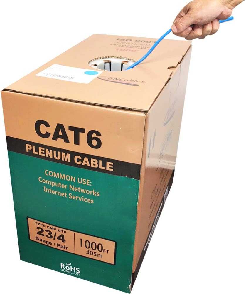 550MHZ CAT6 Plenum Cable 1000ft Blue, 23AWG 4Pair, Solid Network Cable Unshielded Twisted Pair (UTP), Available in Blue, White, Yellow, Gray, Purple, Green & Black (Blue) F4109
