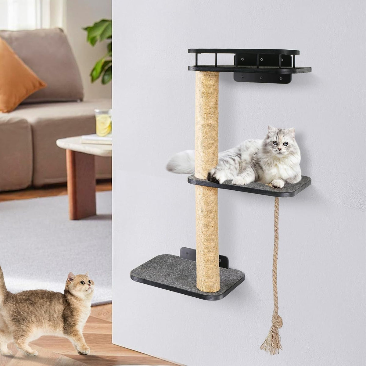 3-Tier Cat Wall Shelves with Scratching Post Z70784