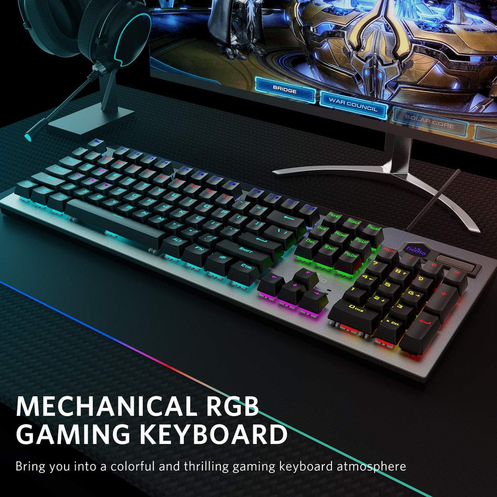 Mechanical Gaming Keyboard Wired RGB Rainbow Backlit with Blue Switches Ergonomic Standard Keyboard Pack of 2 N34484