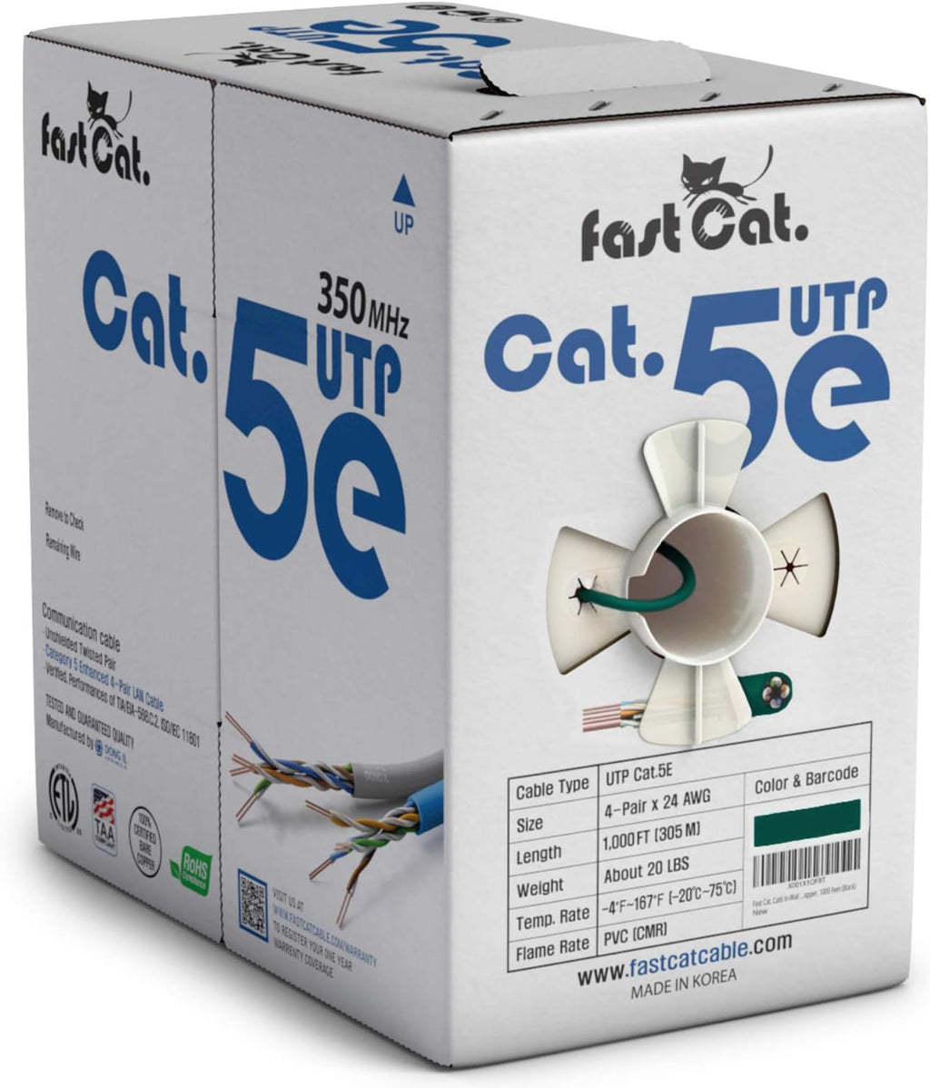 Cat5e Ethernet Cable 1000ft 24 AWG Bare Copper Blue Z583433