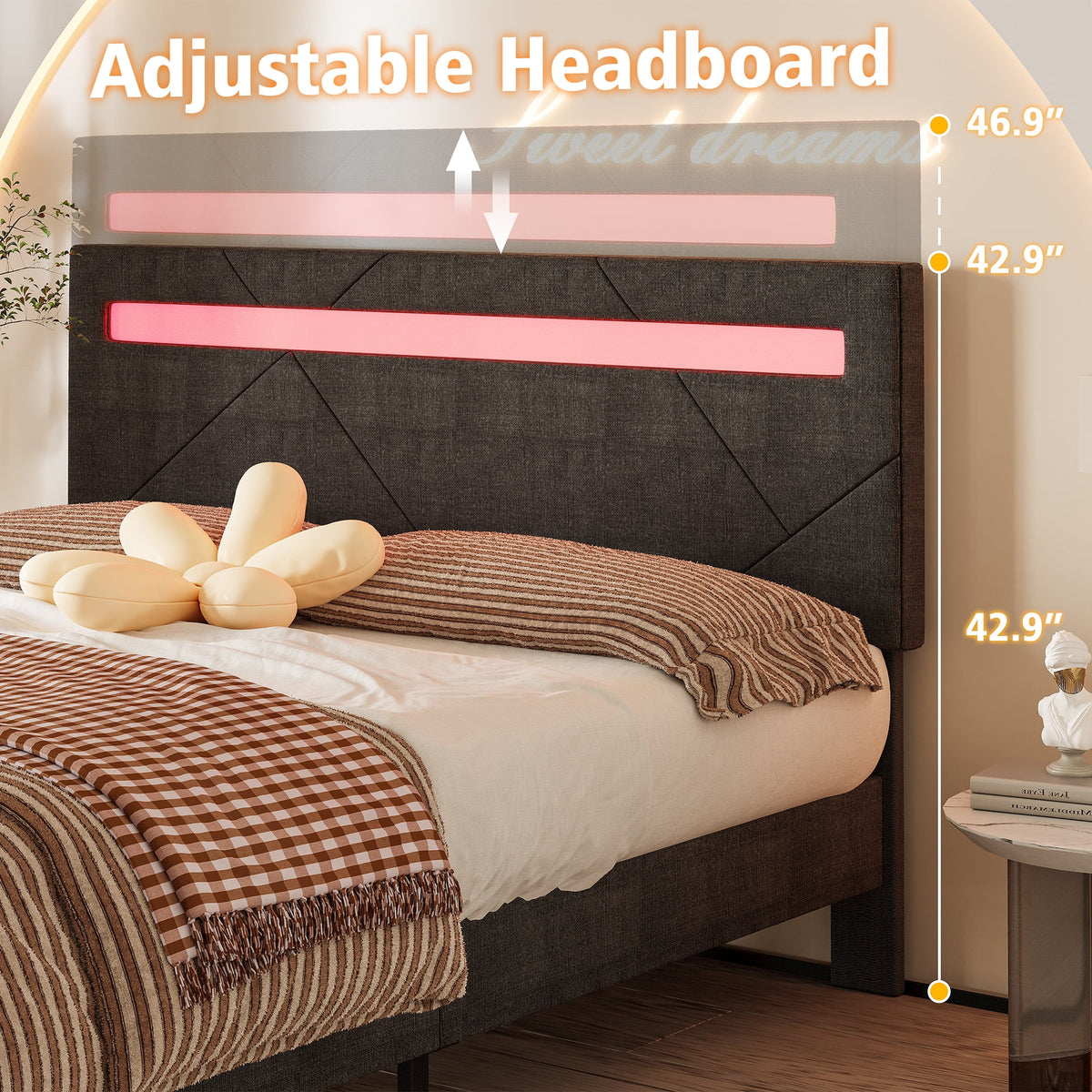 Full Size Platform Bed Frame with Adjustable Upholstered Headboard C43889