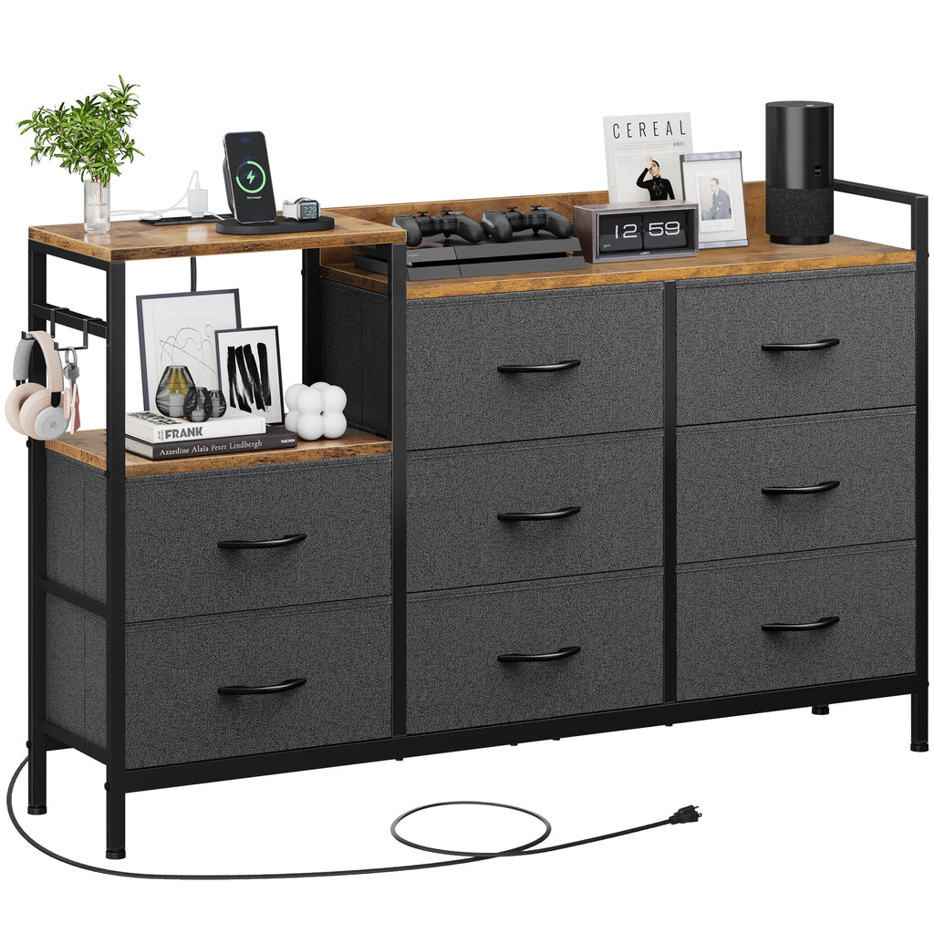 Black 8 Drawer Dresser with Charging Station D853491