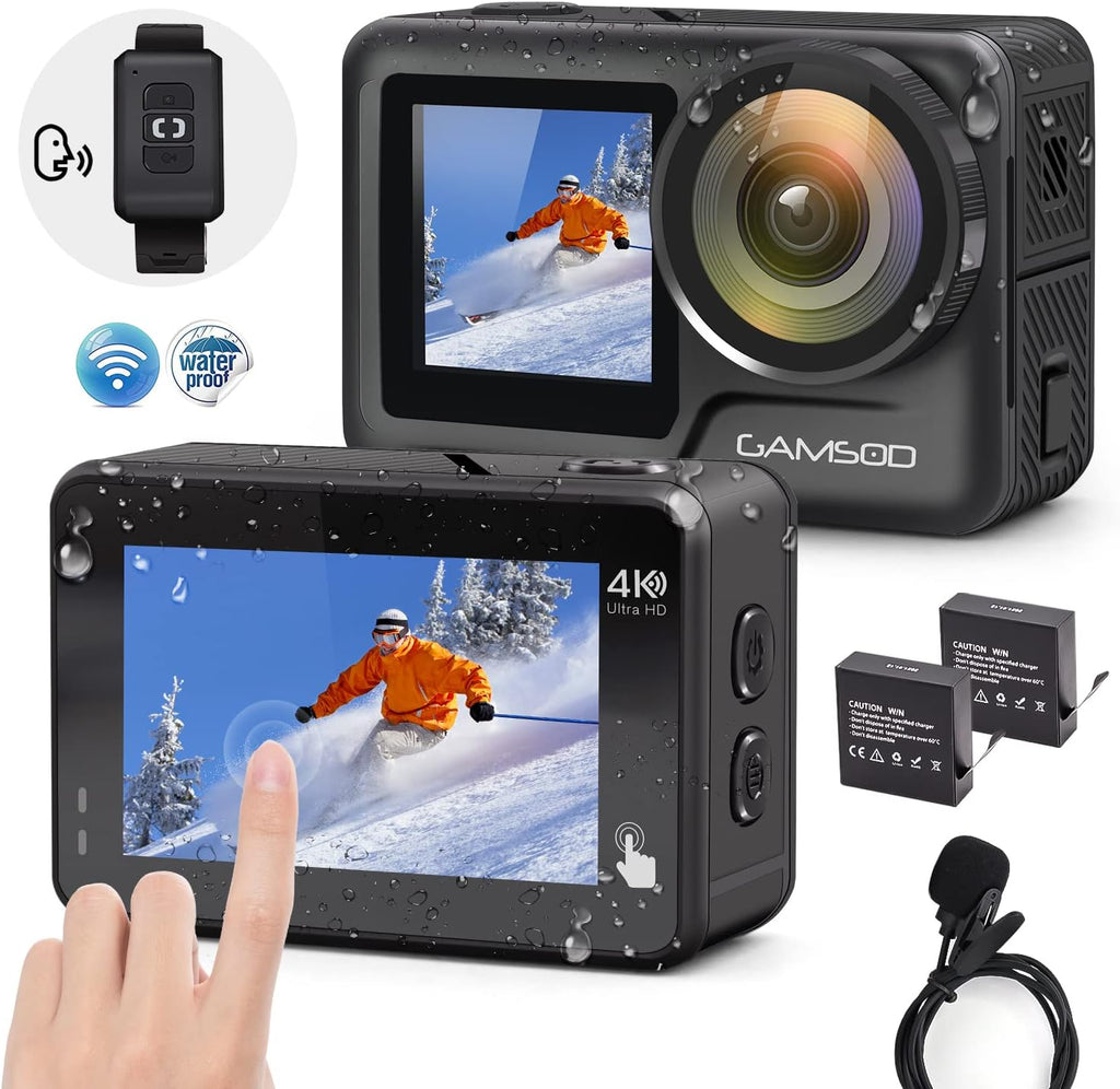 4K 60FPS Action Camera with Stabilization, 20MP WiFi Dual Screen Voice Remote Control 2 Batteries C460