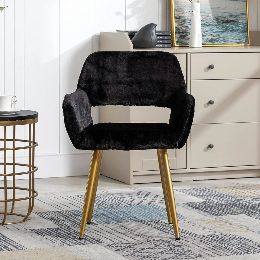 Faux Fur Vanity Chair with Wood Look Metal Legs F945011