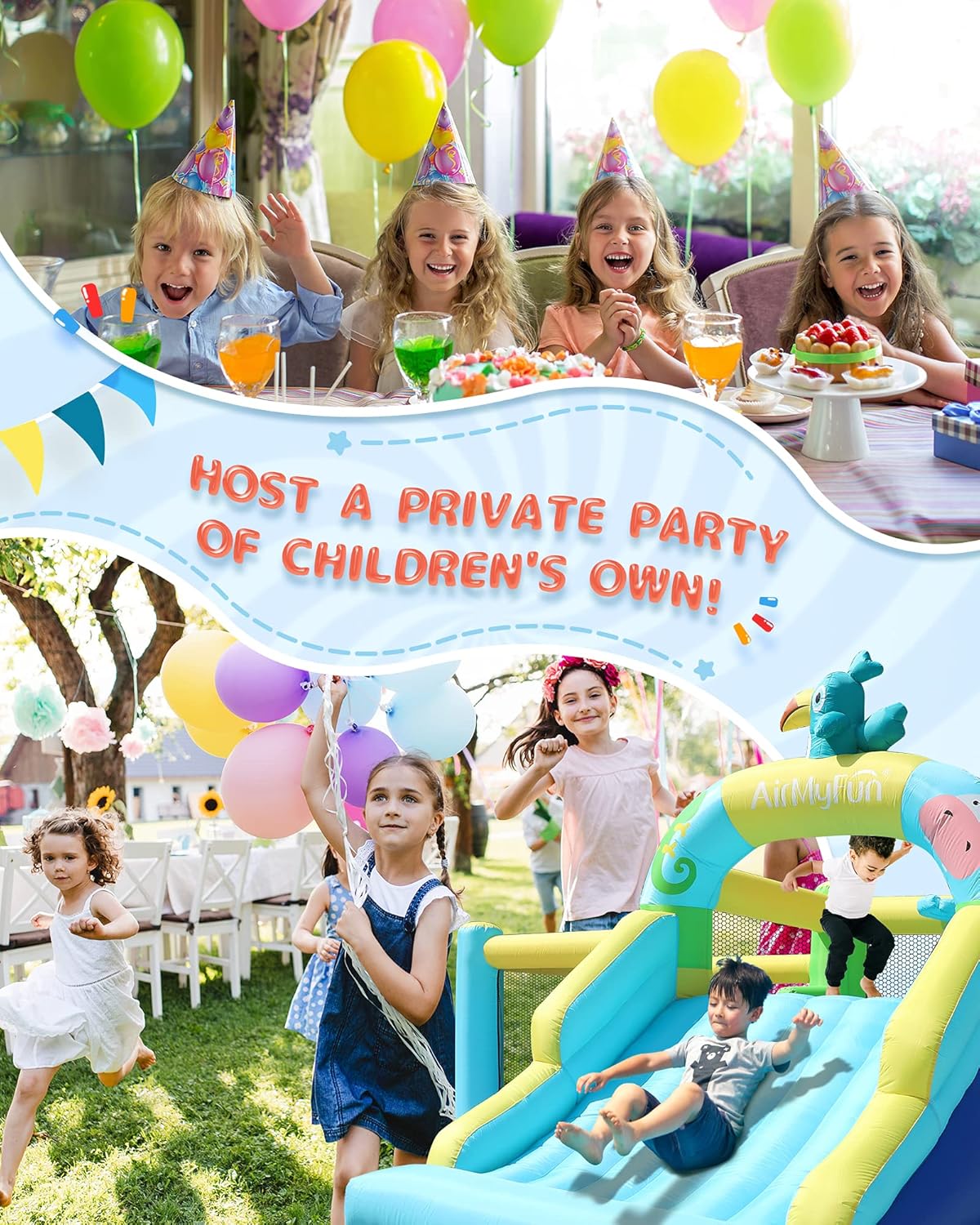 Inflatable Bounce House with Blower, Wide Slide, Ball Pool W328