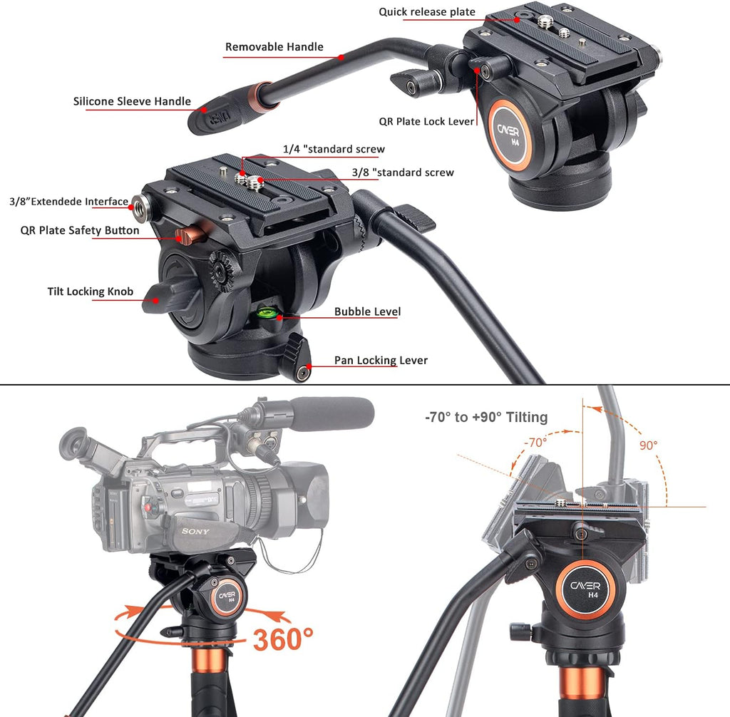 Lightweight Aluminum 71 inch Camera Monopod with Pan Tilt Fluid Head and Tripod Base N1062