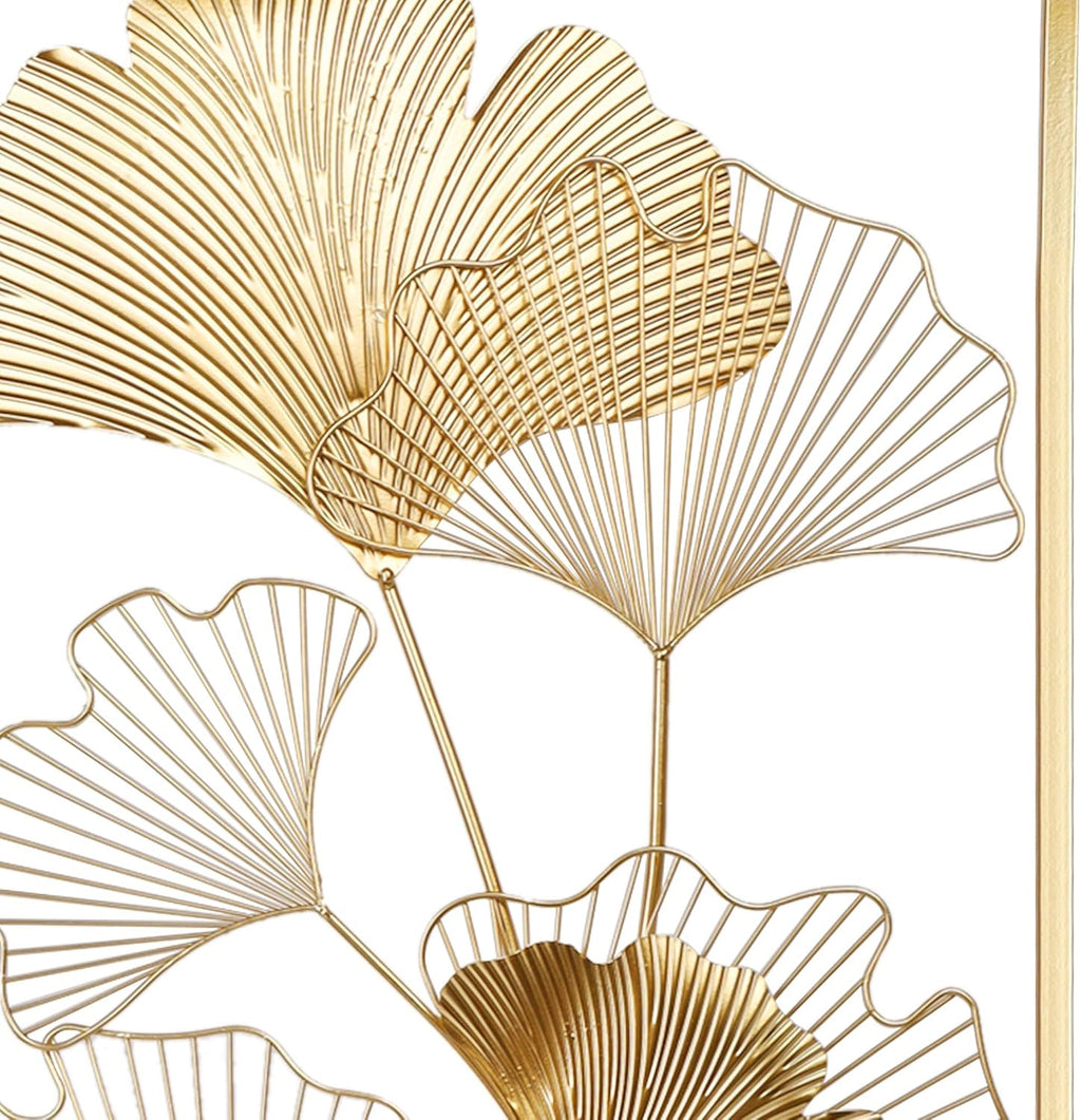 39" X 20" Golden Metal Ginkgo Leaf Wall Hanging Decor B715