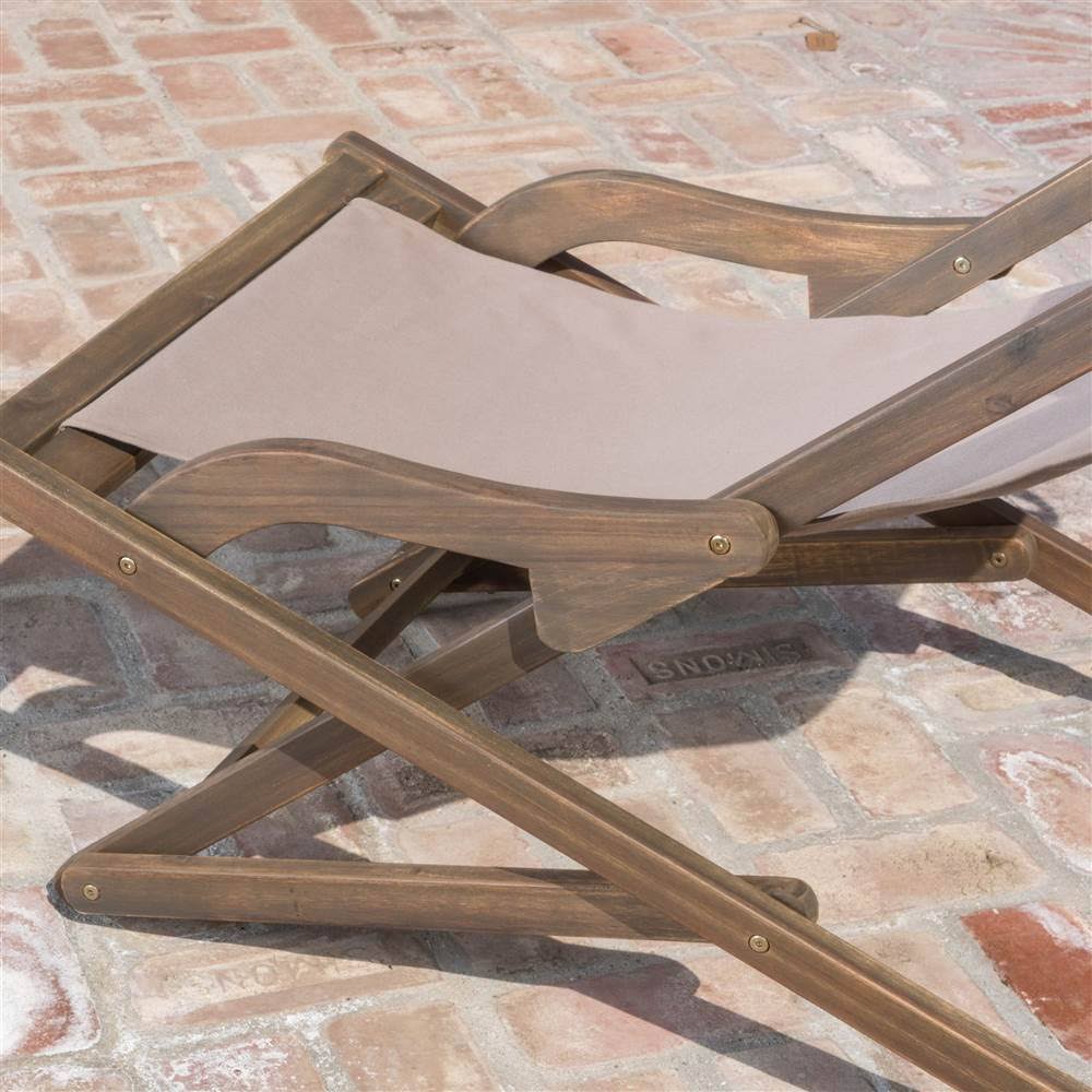 Brown Wood and Canvas Sling Chair Set of 2 Z2168