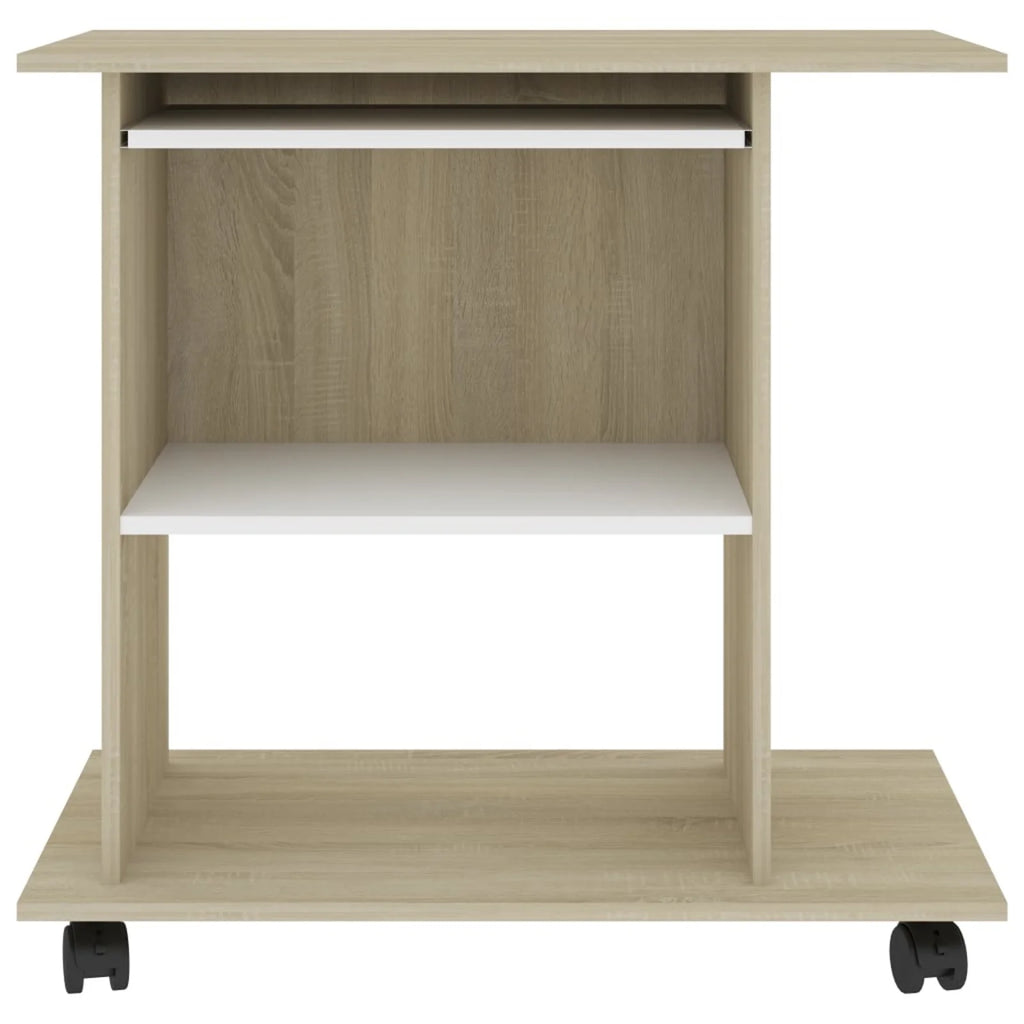 White and Sonoma Oak Computer Desk with Keyboard Tray J3450