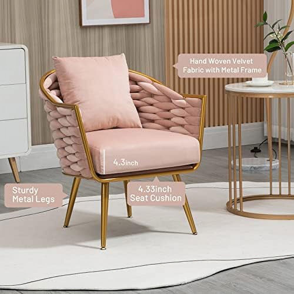 Beige Velvet Accent Chair with Arms and Pillow K25363