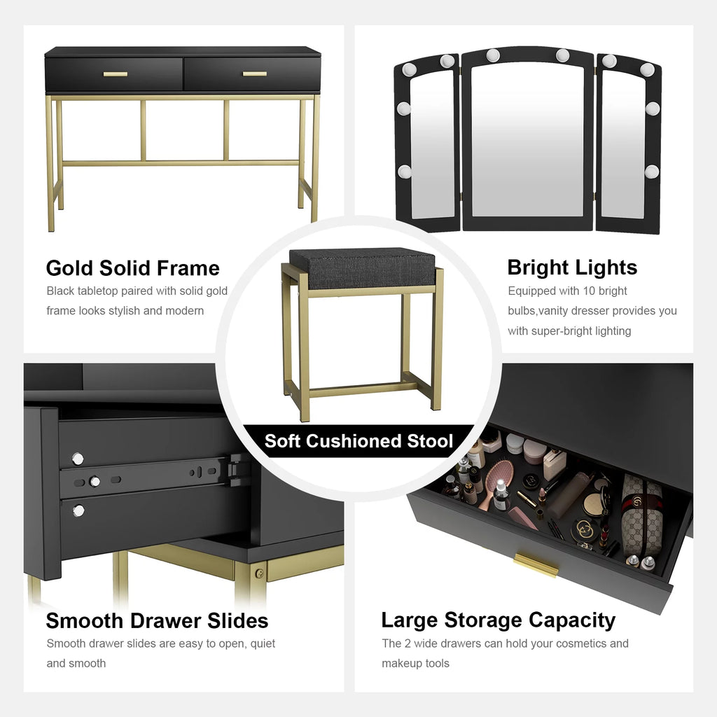 Vanity Table with Lighted Mirror Black O777173