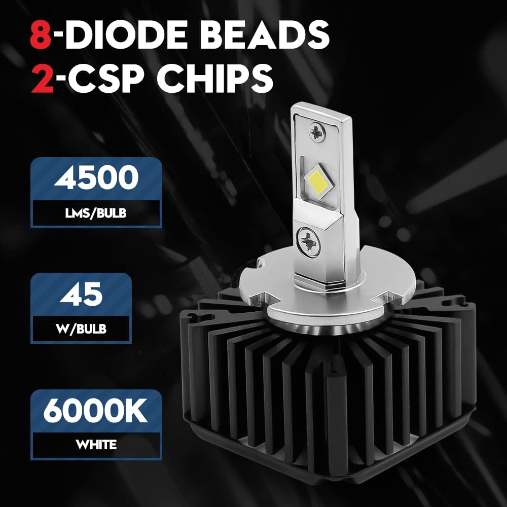 D8S LED Headlight Bulb Conversion Kit, 50W 7600Lms 6000K White, 2 Pack O8789