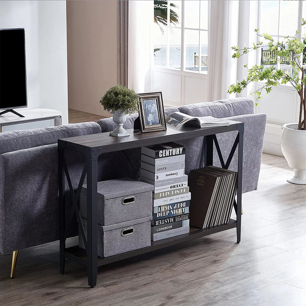 46 Inch 2-Tier Dark Rustic Oak Console Table Z3587