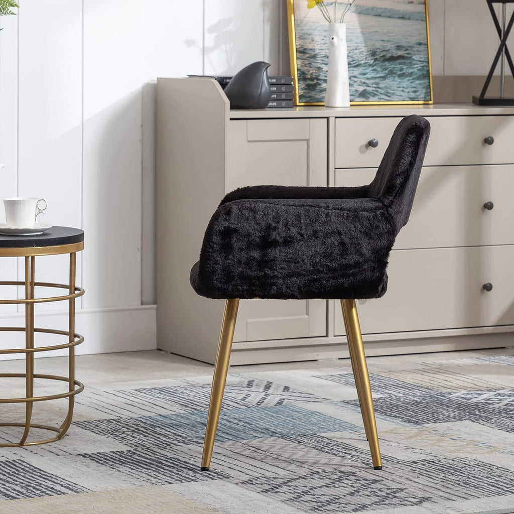Faux Fur Vanity Chair with Wood Look Metal Legs F945011
