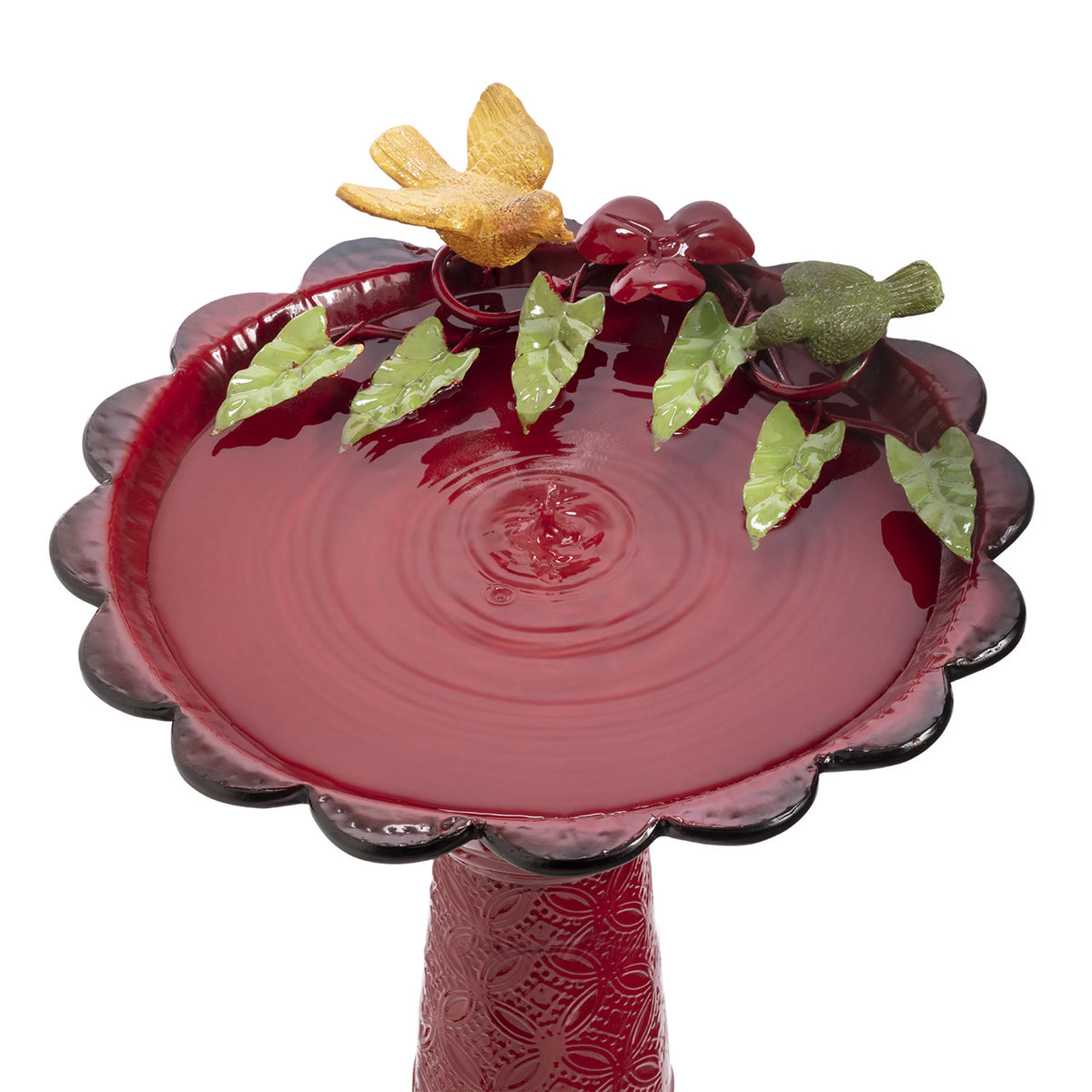 28-Inch Metal Bird Bath with Birds and Leaves, Red N416780