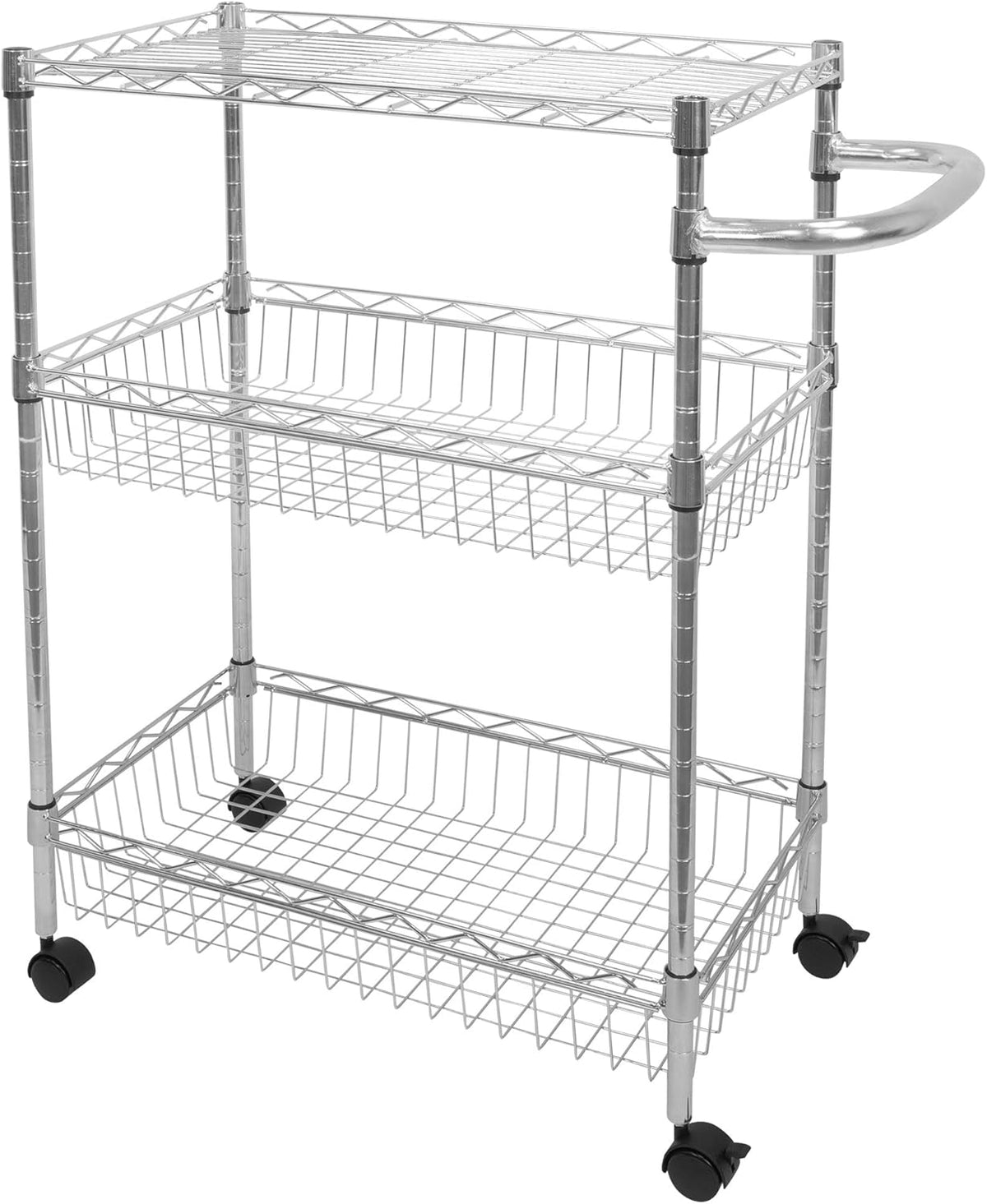 3-Tier Silver Metal Rolling Cart with Wheels A380612