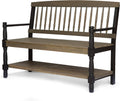 Gray and Black Acacia Wood Bench with Shelf U597