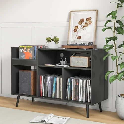 Mid-Century Record Player Stand with Vinyl Record Cabinet M225380