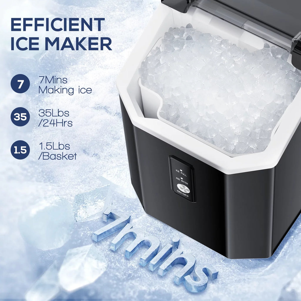 Nugget Ice Maker Countertop with Soft Chewable Pellet Ice, 34lbs/24H, Self-Cleaning, Black A471018