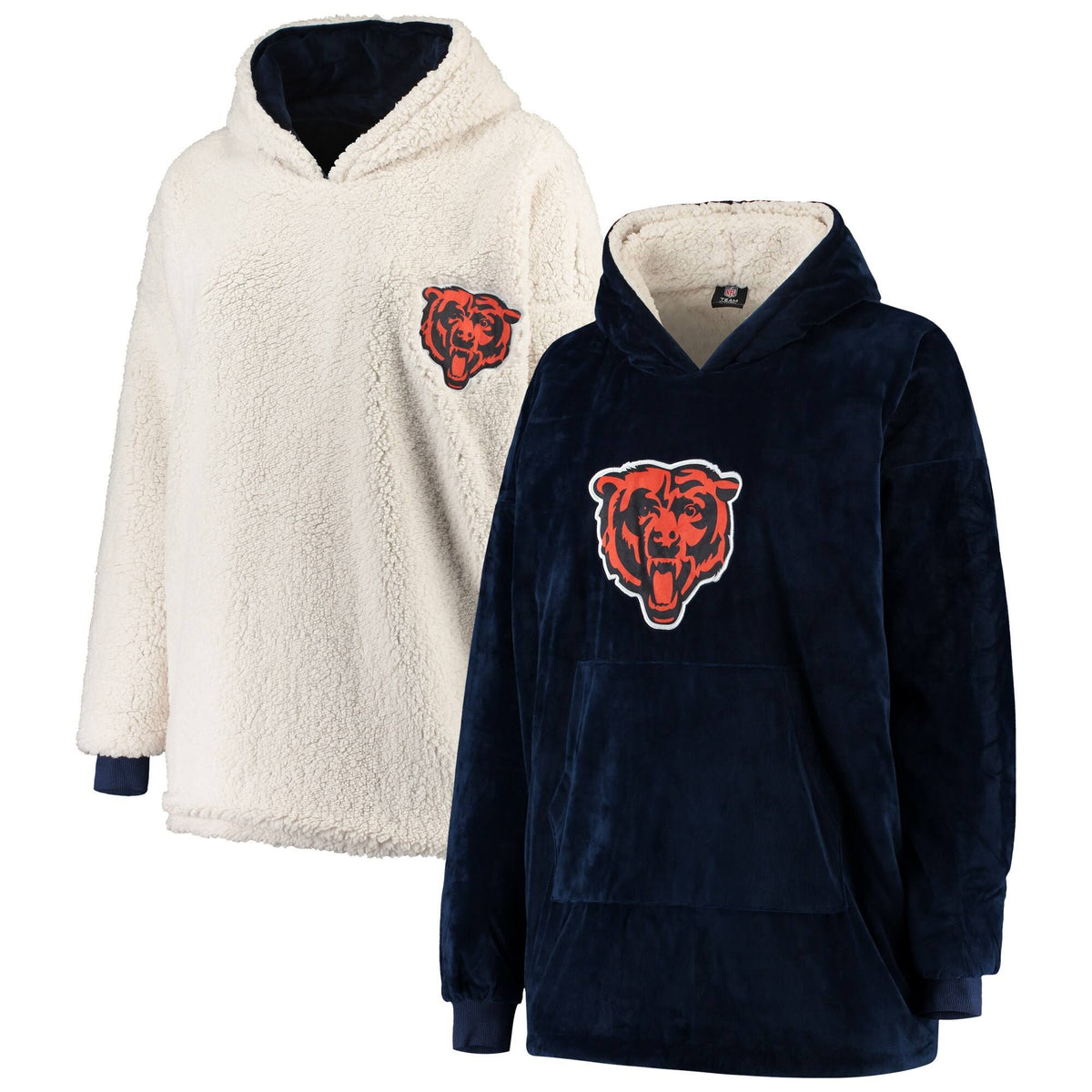 Navy White Reversible Sherpa Hoodie Q2408