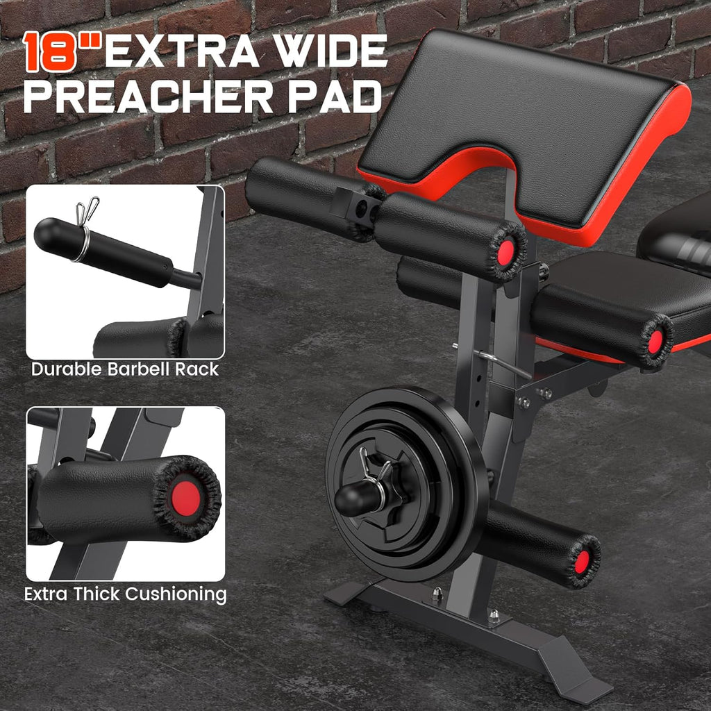 800lbs Load Adjustable Weight Bench with Leg Extension and Preacher Pad A7194