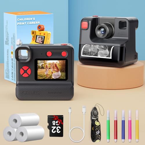 Blue FHD Selfie Digital Video Camera with 3 Rolls Print Paper & 32G Card O7149