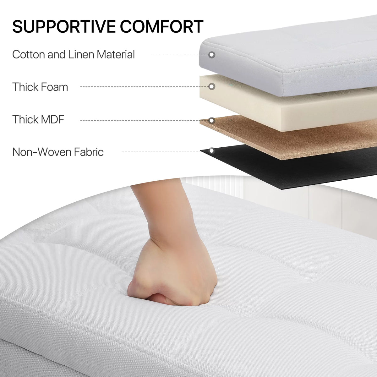 31" White Microfiber Storage Ottoman V310581