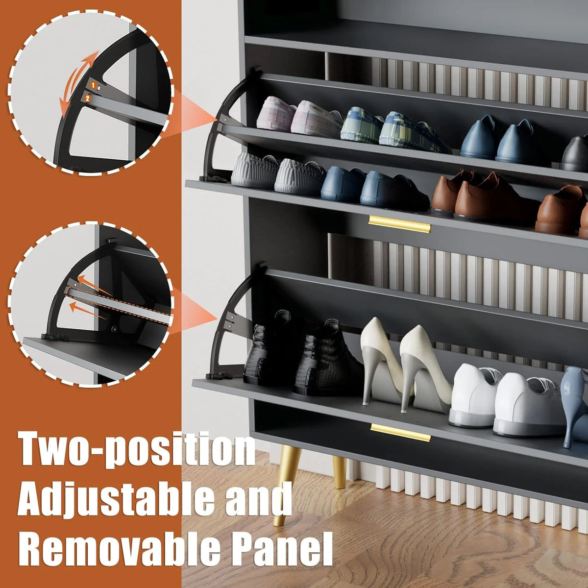 Black Narrow Shoe Cabinet with 2 Flip Drawers P290746