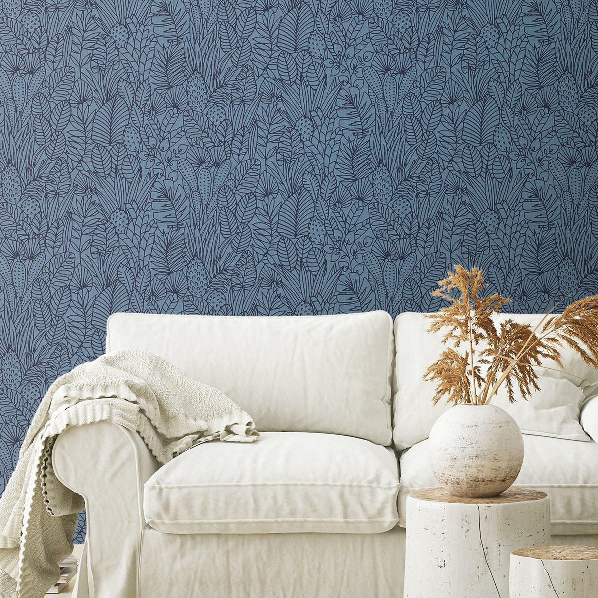 Blue and Navy Tropical Leaves Peel and Stick Wallpaper F679