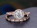 18K Rose Gold Plated Halo Moissanite Wedding Ring Set V2830