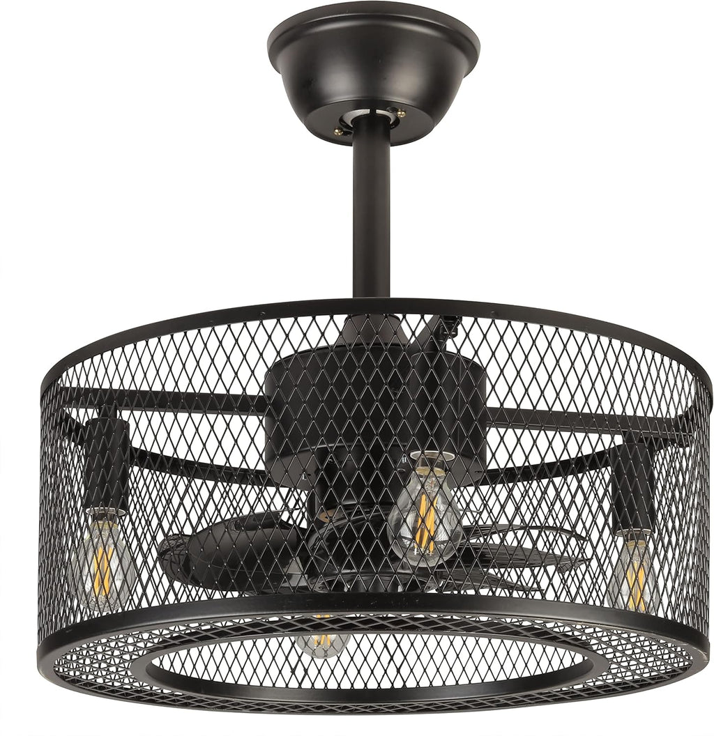 Black Industrial Caged Ceiling Fan with Remote Control A53880