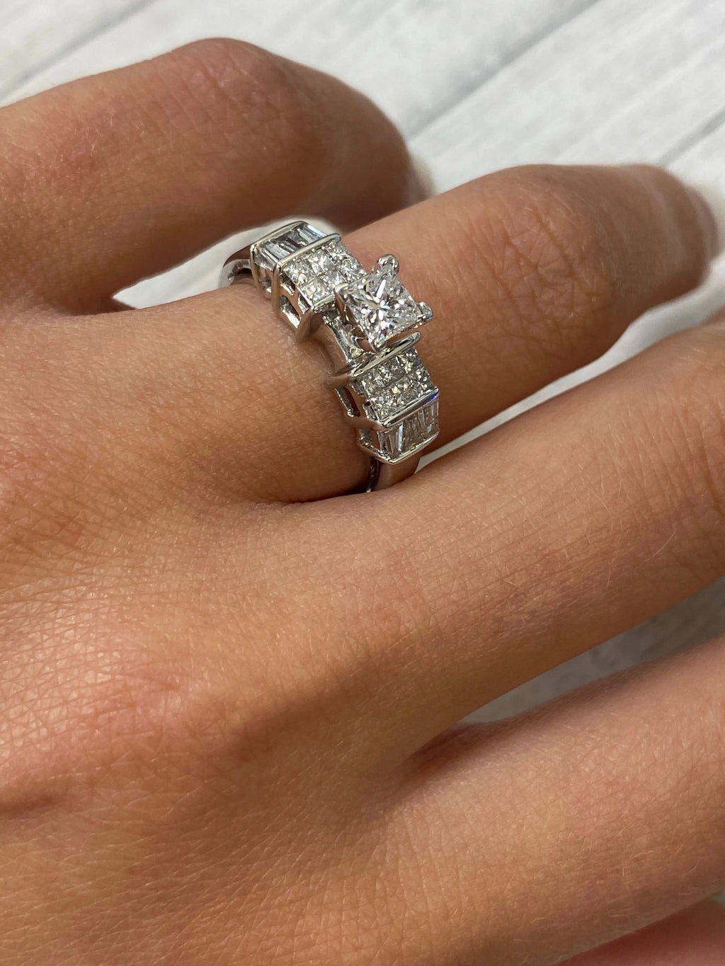 Princess Cut Diamond Engagement Ring 14K White Gold 1.00cts Size 7 S1242