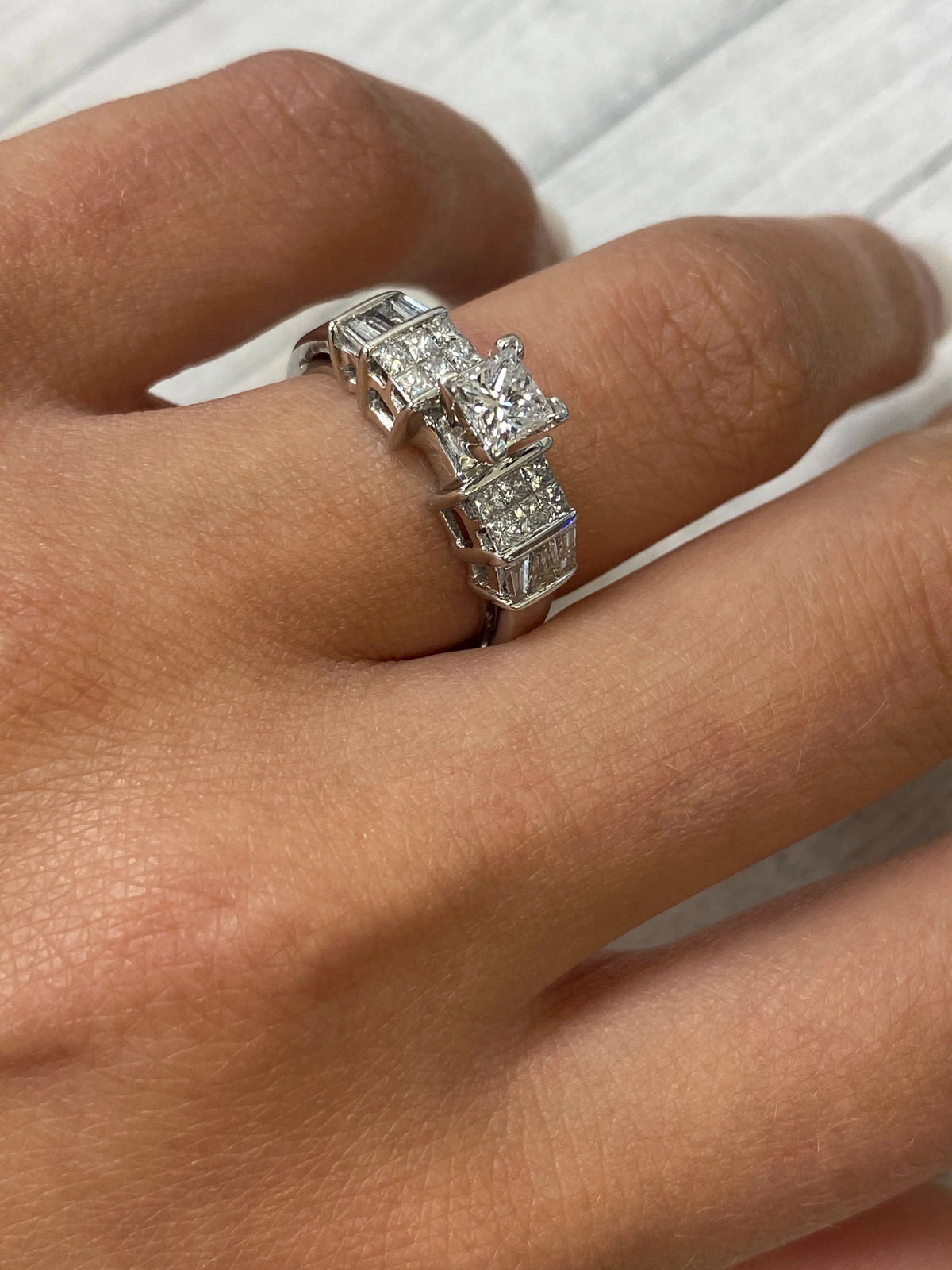 Princess Cut Diamond Engagement Ring 14K White Gold 1.00cts Size 7 S1242