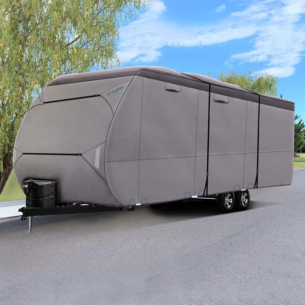 Waterproof 500D Travel Trailer Cover with 4 Tire Covers, Tongue Jack Cover P7122